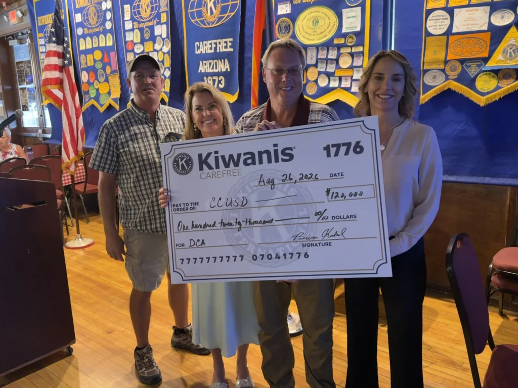 Kiwanis President Brian Kunkel, CCUSD Superintenedant Dr. Nicole Regan, CCUSD Chief Fincancial Officer David Wheeler, Dr. Lisa S